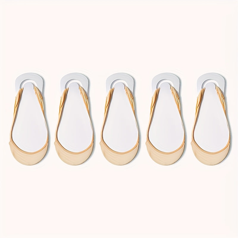 5 Pairs Women's Boat Socks with Silicone Anti-Slip Grip & Sponge Cushion - Super Invisible Low-Cut Heel, Soft Breathable Polyester, Mixed Colors for All-Season High Heels & Formal Wear, Antislip Footwear, Discreet Footwear, Comfortable Fit, Fashion Access