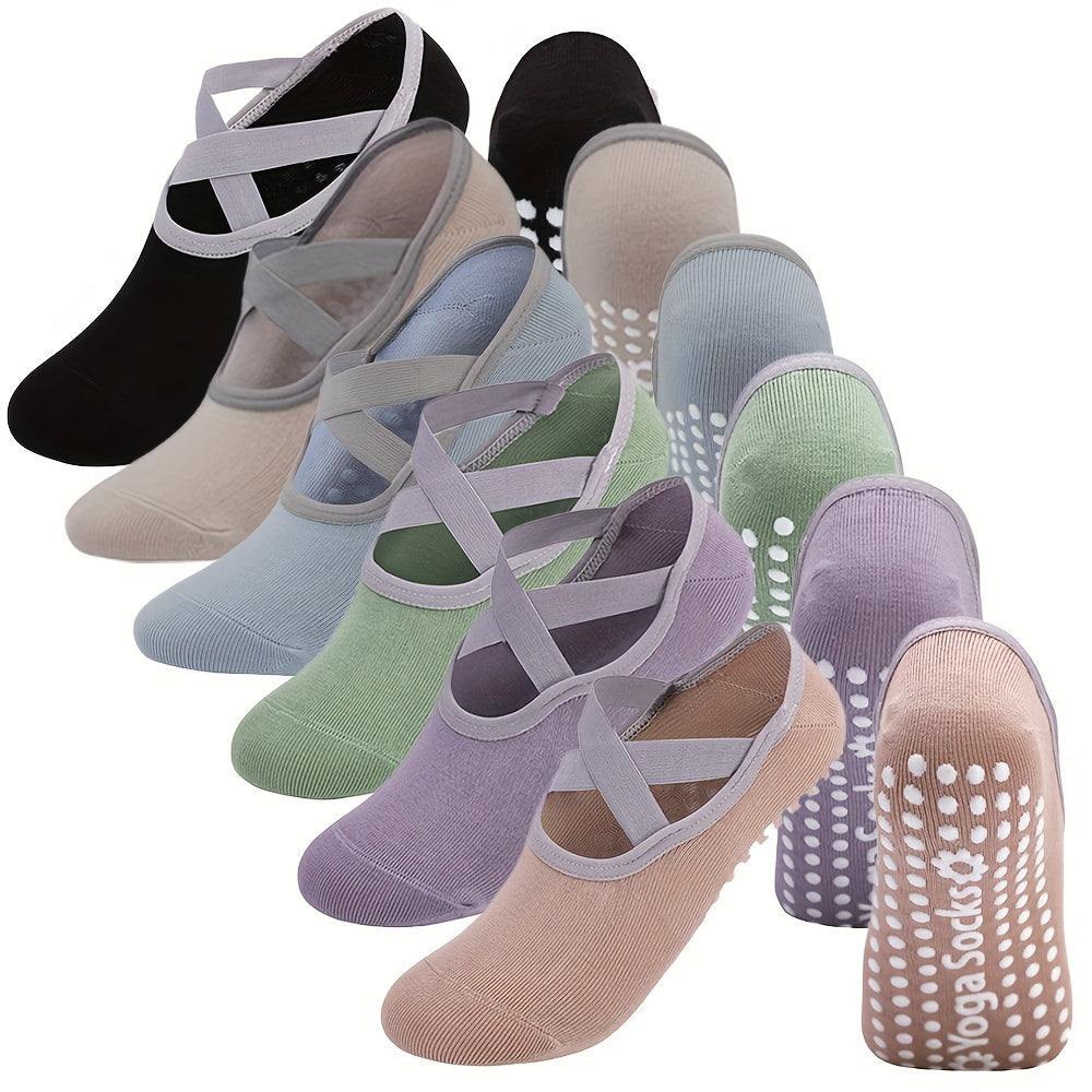 6 Pairs of Yoga Socks, Women'S Short Tube Boat Socks, Silicone Anti Slip Dance, Indoor Pilates, Floor Fitness Socks