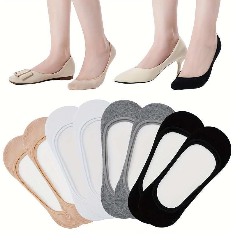 Eight Pairs of Lightweight, Breathable Boat Socks Featuring a Shallow Mouth Design with Silicone Anti-Slip And Non-Falling Heel. These Invisible Socks Are Designed to Be Breathable, Moisture-Wicking, Soft, Comfortable, And Versatile